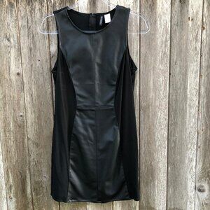 H&M Divided Faux Leather Mixed Material LBD Midi Dress Size 10
